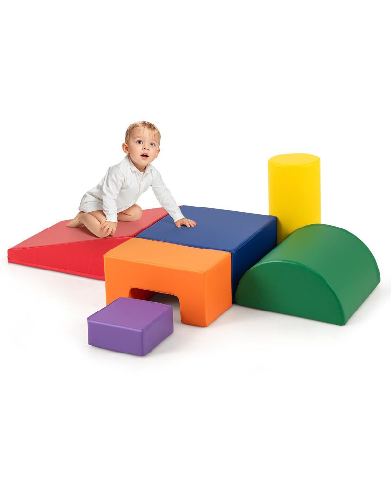 6 PCS Kids Climber Play Set Indoor Foam Climb and Crawl Activity Blocks w/ Cover