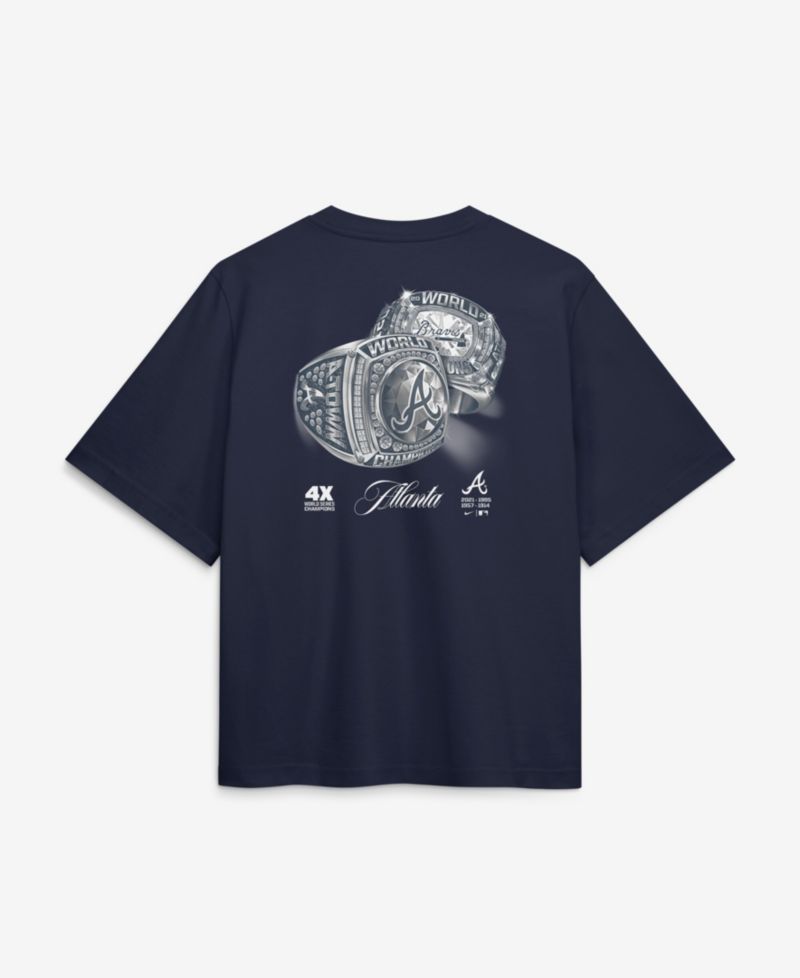 Women's Navy Atlanta Braves 4x Champions Ring Boxy T-Shirt