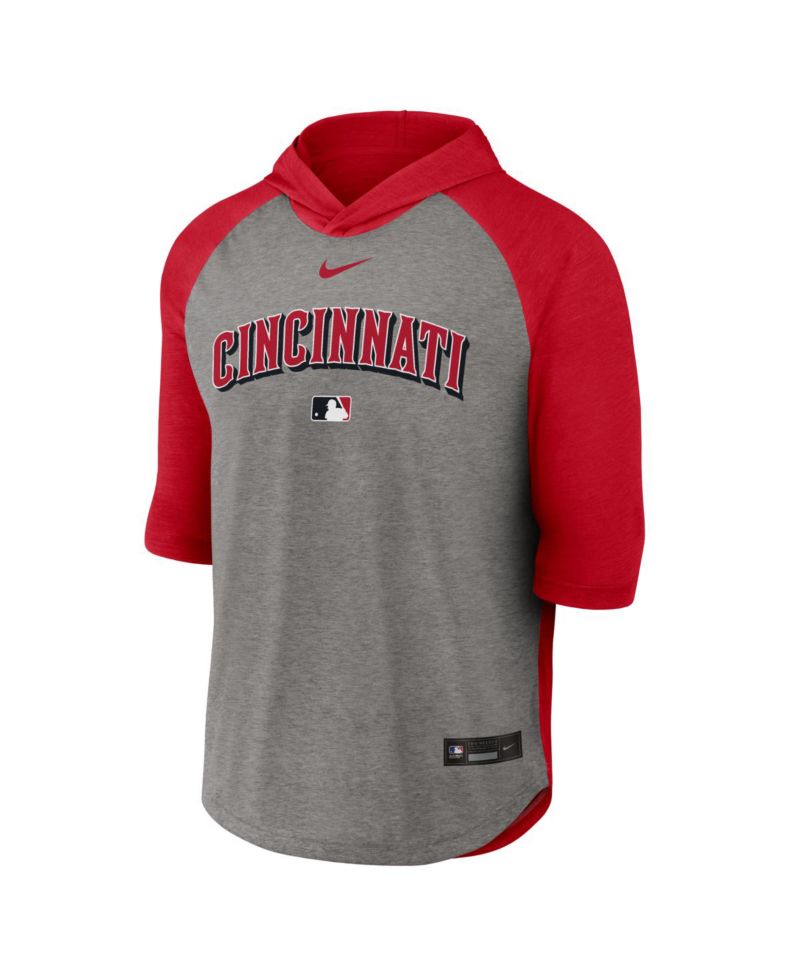 Men's Red Cincinnati Reds Authentic Collection Flux Dri-FIT Raglan 3/4-Sleeve Hooded T-Shirt