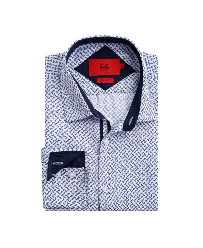 Big Boys White Slim Fit Paisley Print Shirt