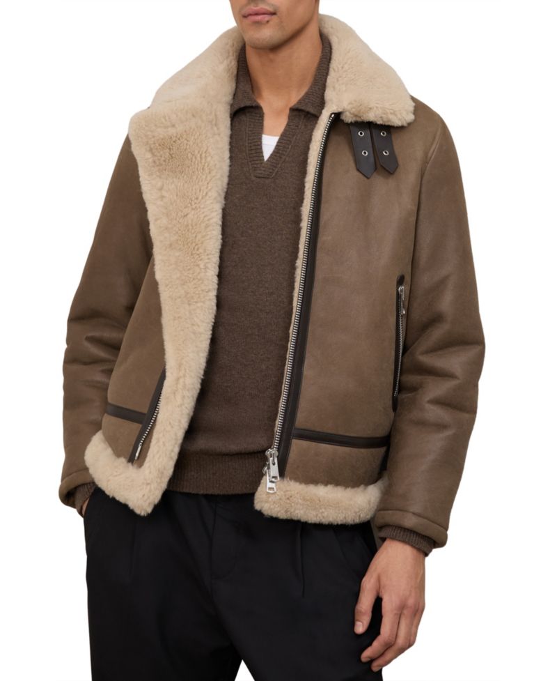 Men's Hardy Aviator-Style Shearling-Collar Leather Jacket