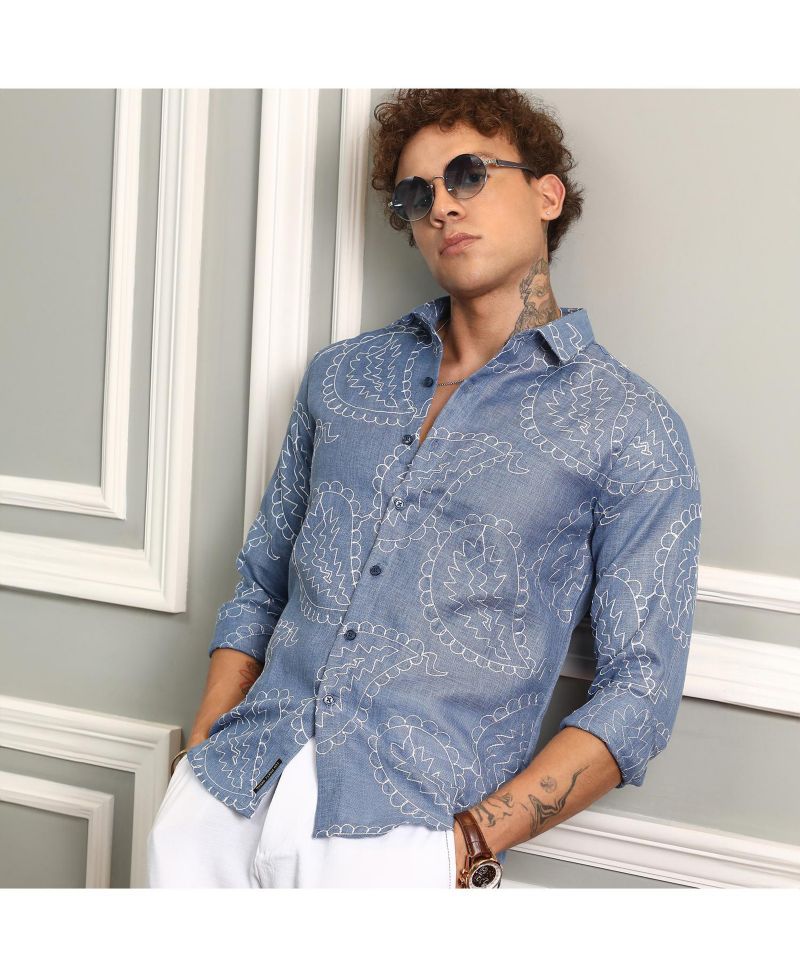 Men's Icy Blue Paisley-Lined Shirt