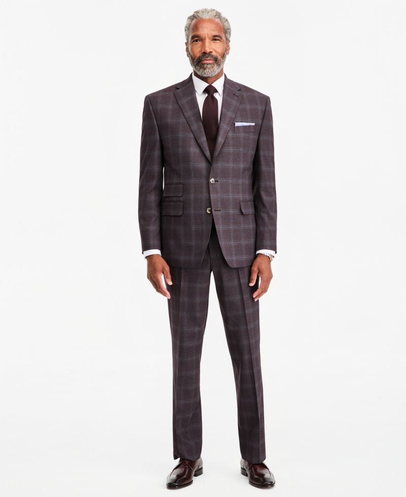 Men's Classic-Fit Burgundy Plaid Suit Separate Jacket