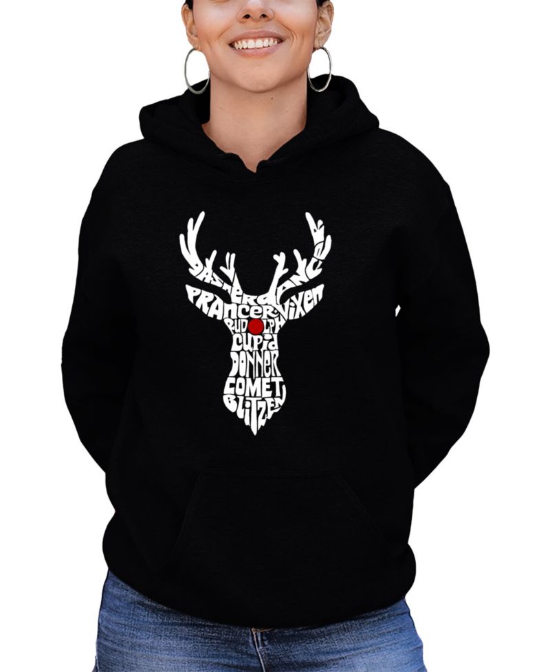 Women's Santa's Reindeer Word Art Hooded Sweatshirt