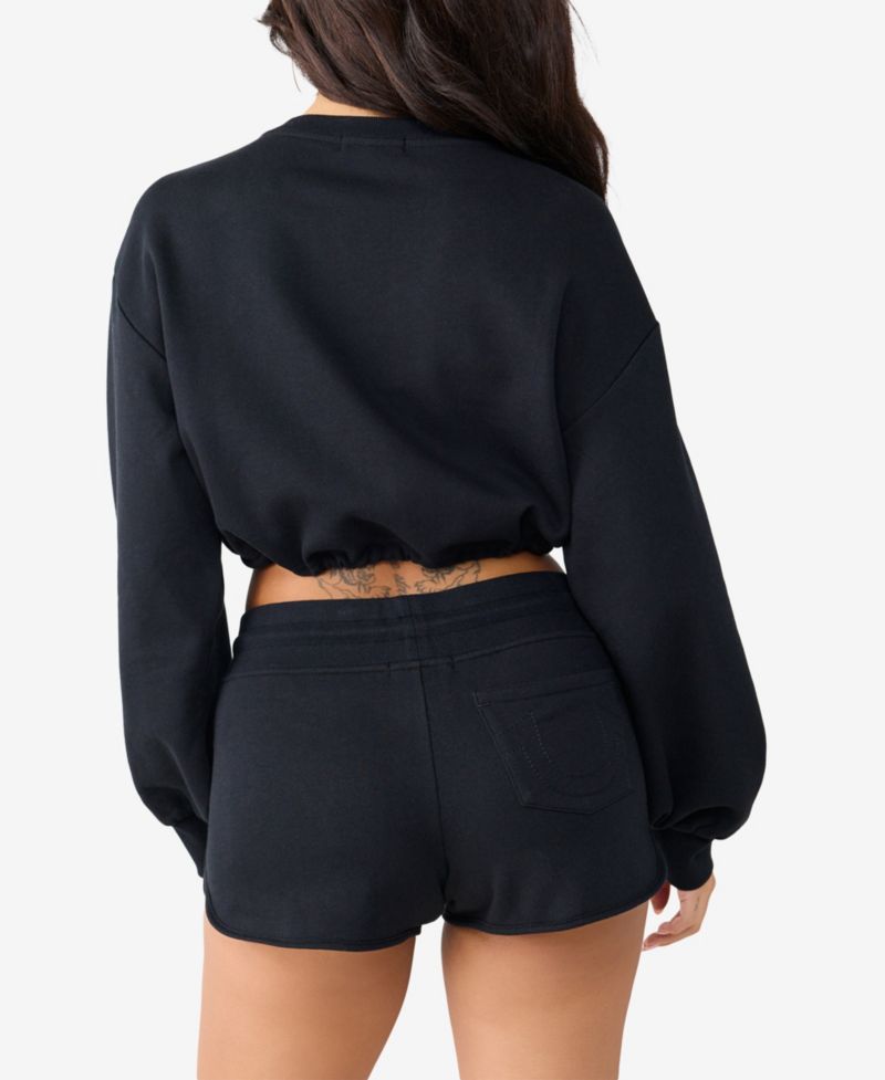 Women's V-Notch Pullover Cropped Long-Sleeve Print Top