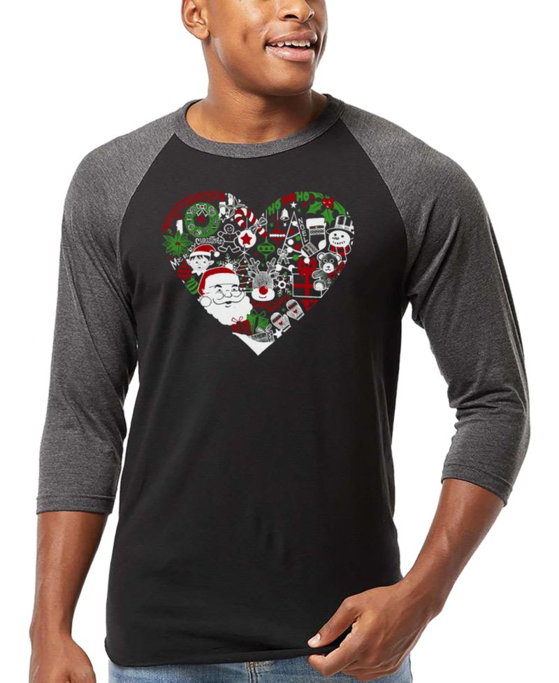 Men's Christmas Themed Heart Word Art Raglan Baseball T-Shirt