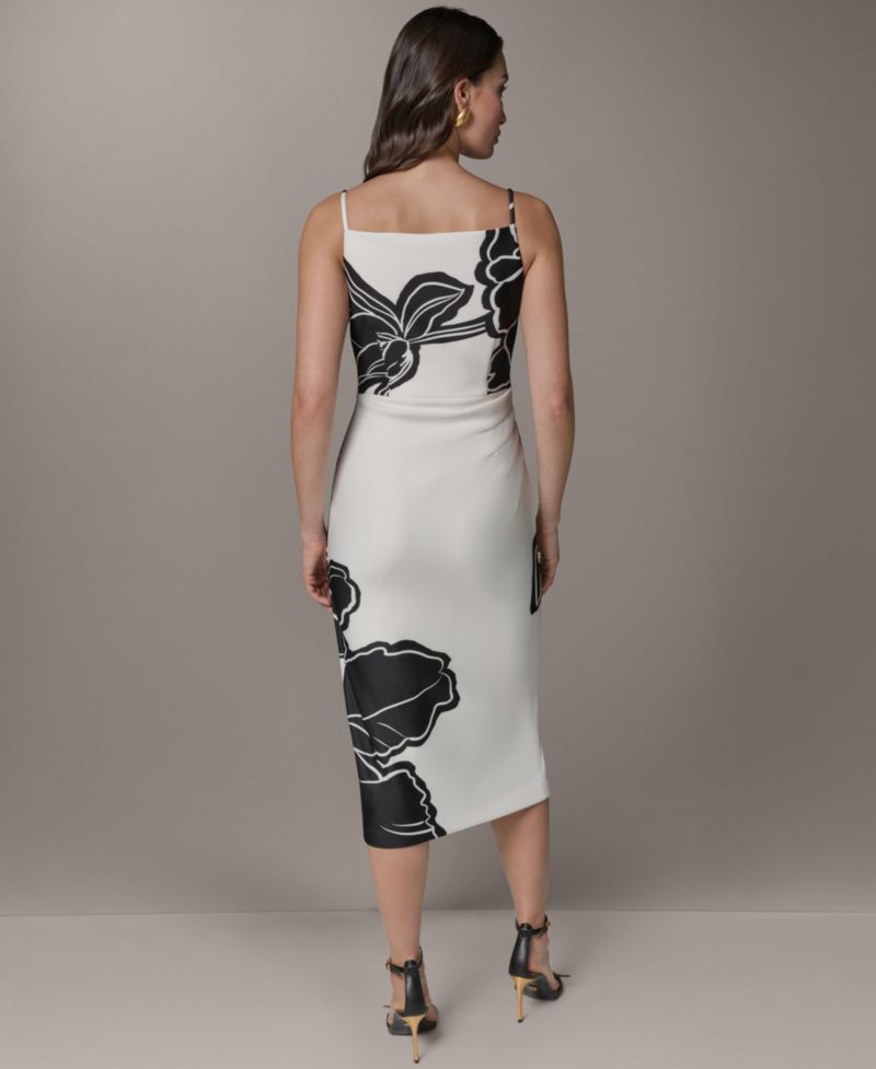 Women's Sleeveless Floral Square Neck Midi Sheath Dress