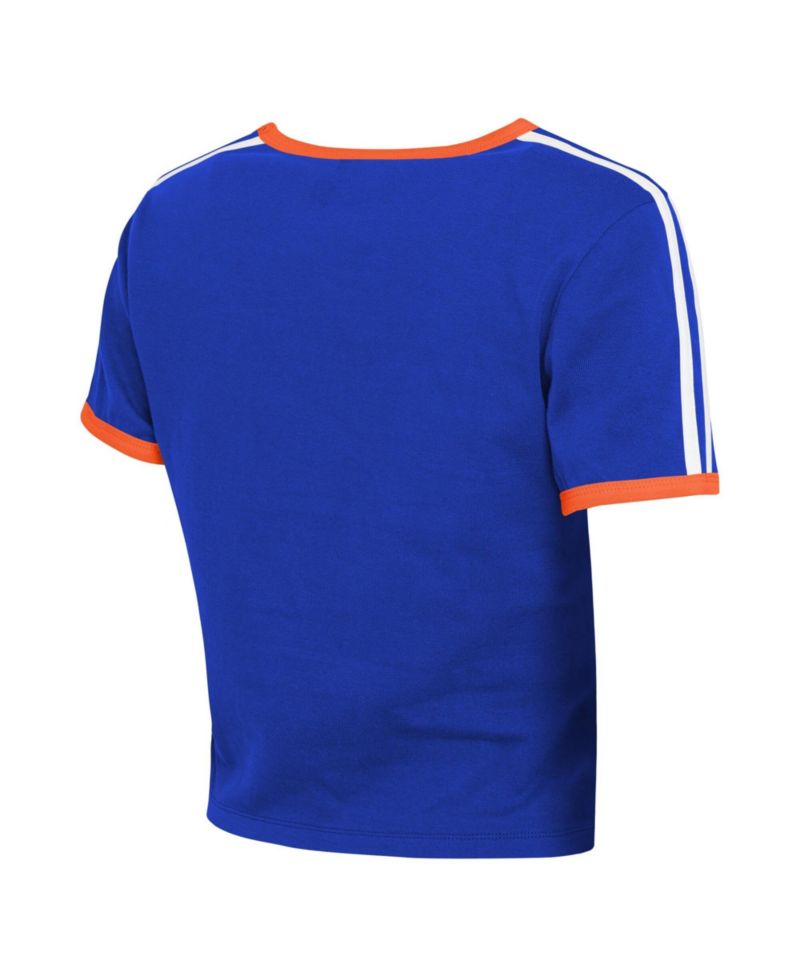 Women's Royal Denver Broncos Cropped Throwback Ringer Baby T-Shirt