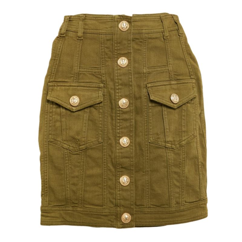 Women's Olive Green Distressed Denim Accents Mini Skirt