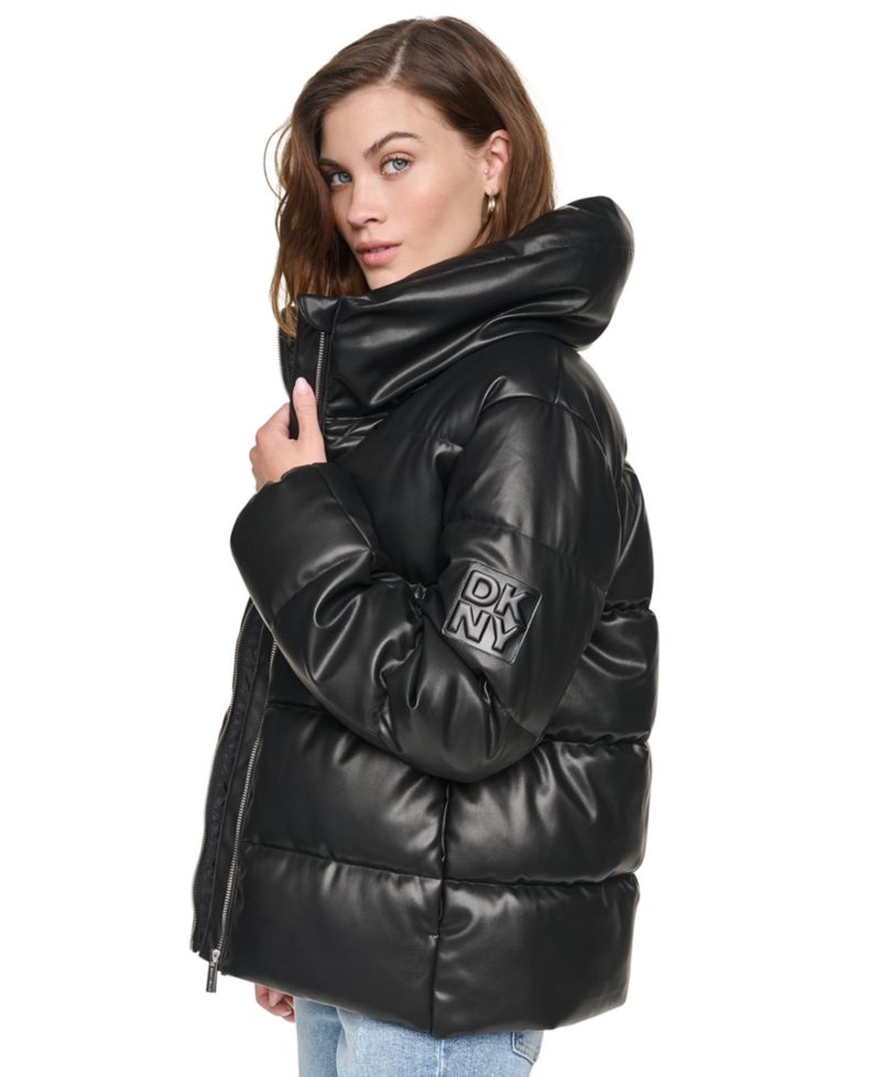 Women's Insulated Puffer Faux Leather Jacket