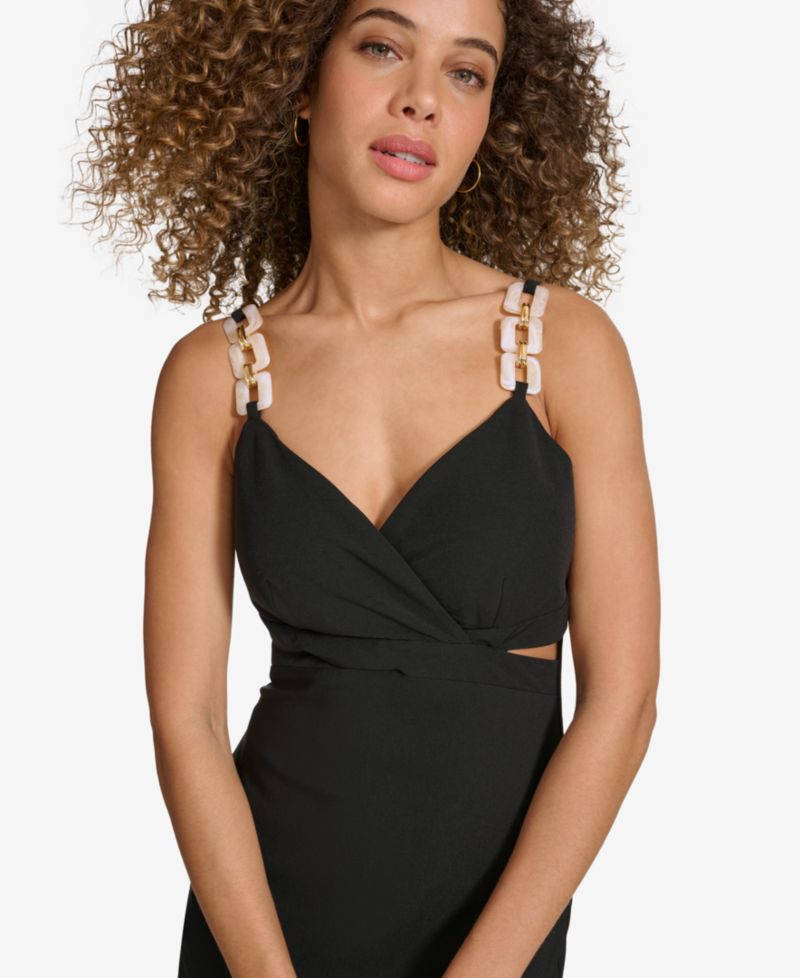 Women's Embellished-Strap Midi A-Line Dress