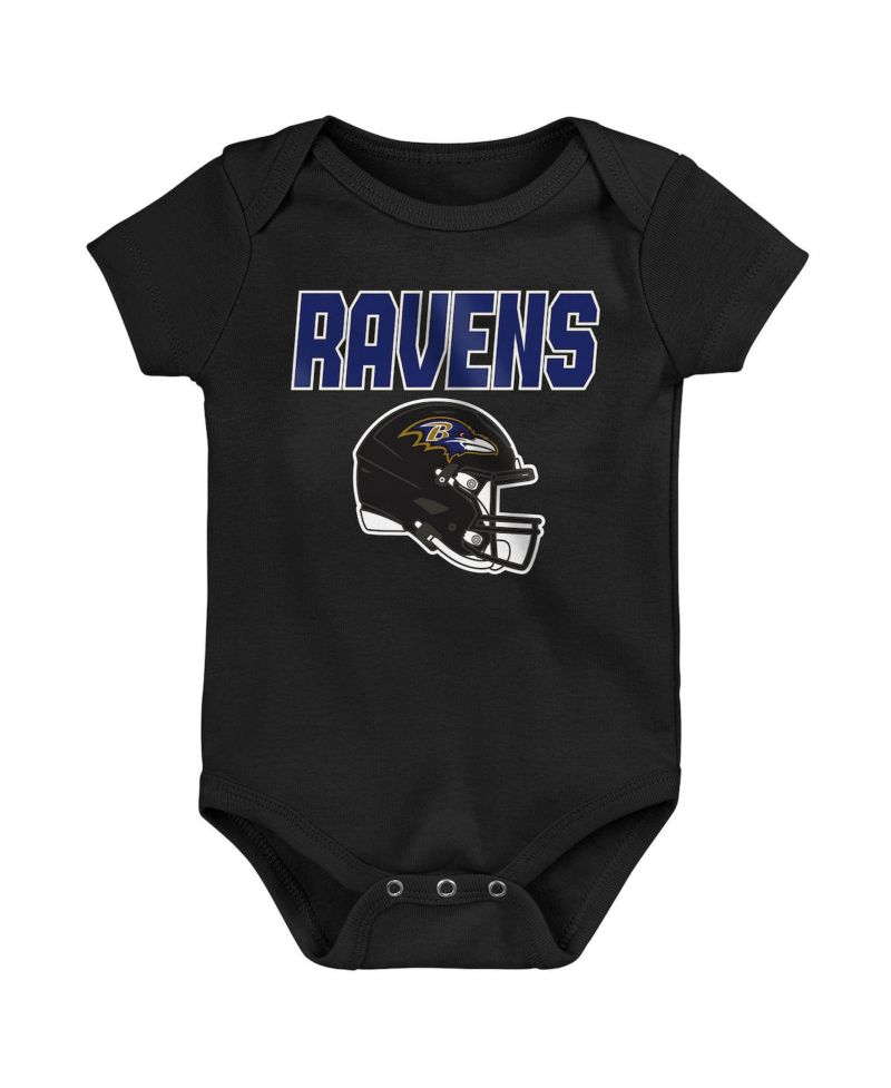 Baby Boys and Girls 3-Pack Baltimore Ravens Littlest Player Bodysuit Set