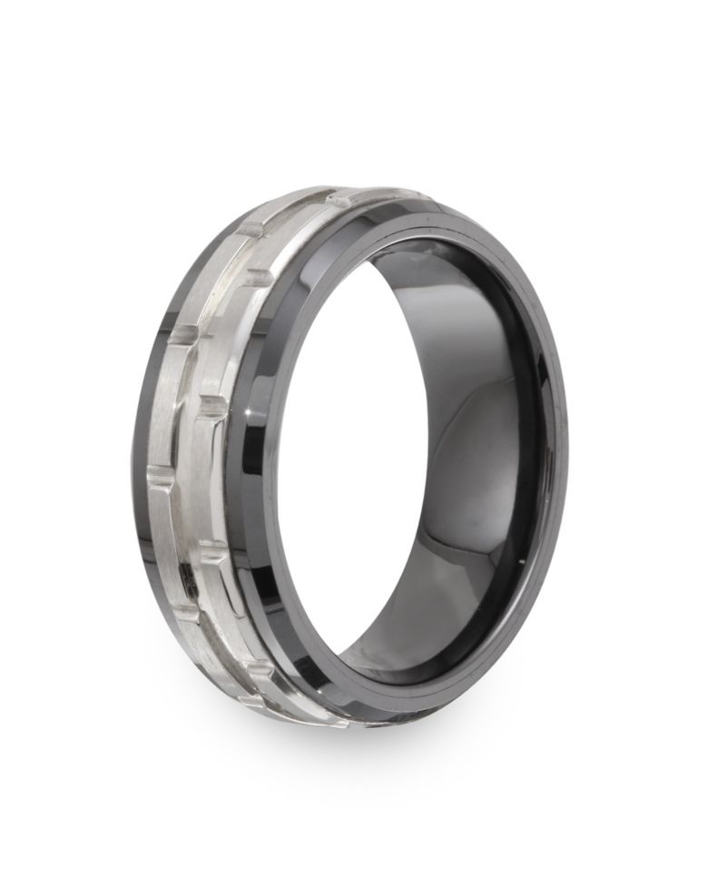 Men's Tungsten Ring, Black Ceramic Tungsten Design Ring