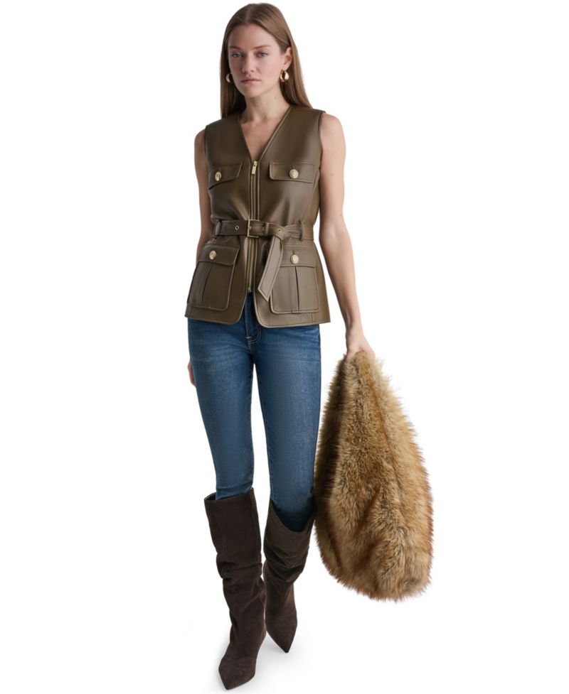Women's Faux Leather Belted Sleeveless Vest