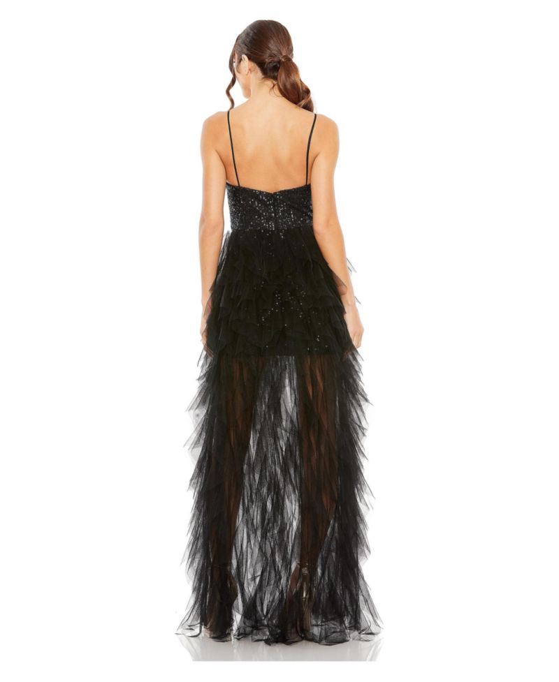Women's Ieena Sequin Mini Dress With High Low Ruffle Tiered Train