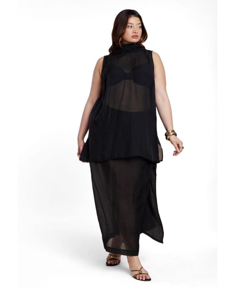Women's Plus Size Sheer Printed Organza Skirt