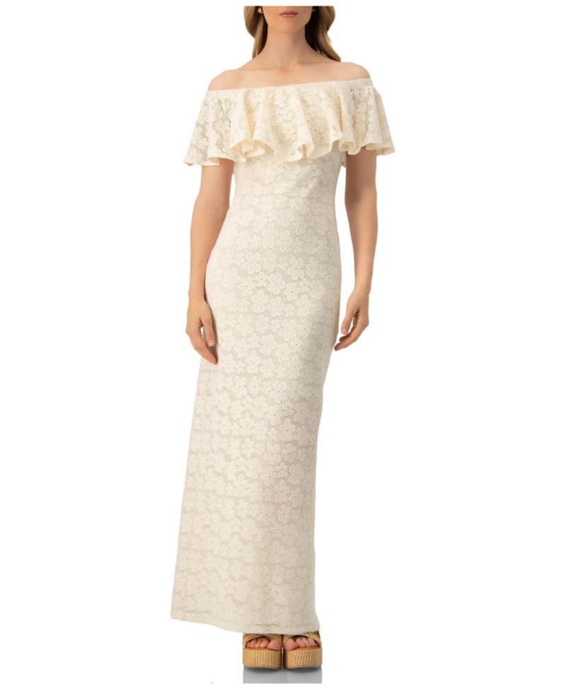 Women's Lace Long Bardot Neckline Dress