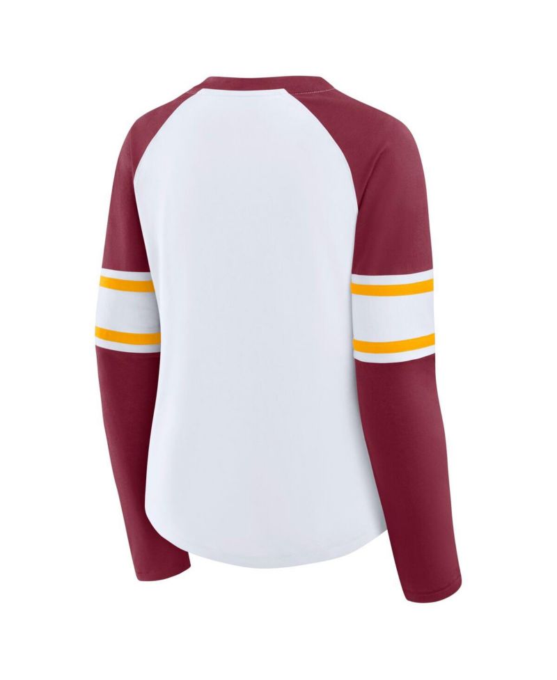 Women's White Washington Commanders Plus Size Redzone Lace Up Long Sleeve T-Shirt