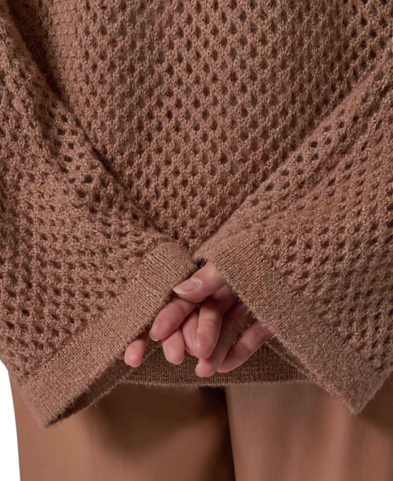 Women's Oversized Long-Sleeve Open-Weave Crewneck Sweater
