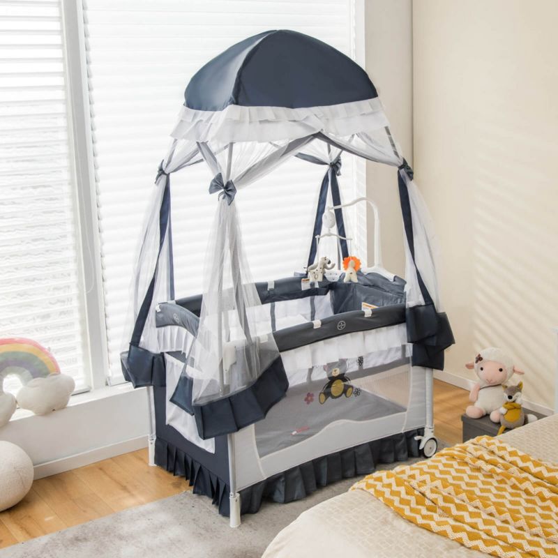 4 in 1 Portable Baby Playard Crib Bassinet Bed Changing Table Canopy