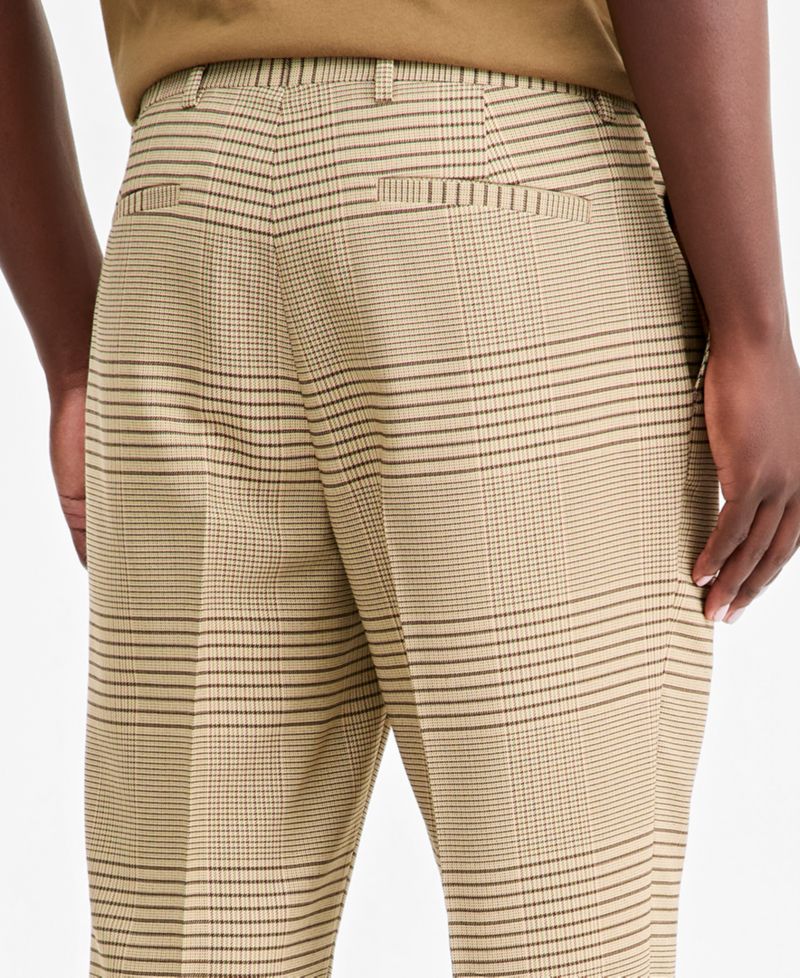 Men's Glen Plaid Relaxed-Fit Straight-Leg Stretch Trousers
