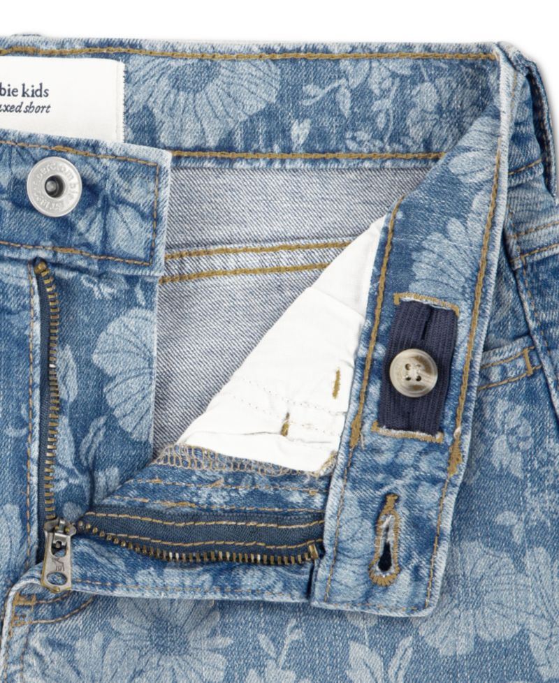 Girls’ High-Rise Relaxed Floral Denim Shorts