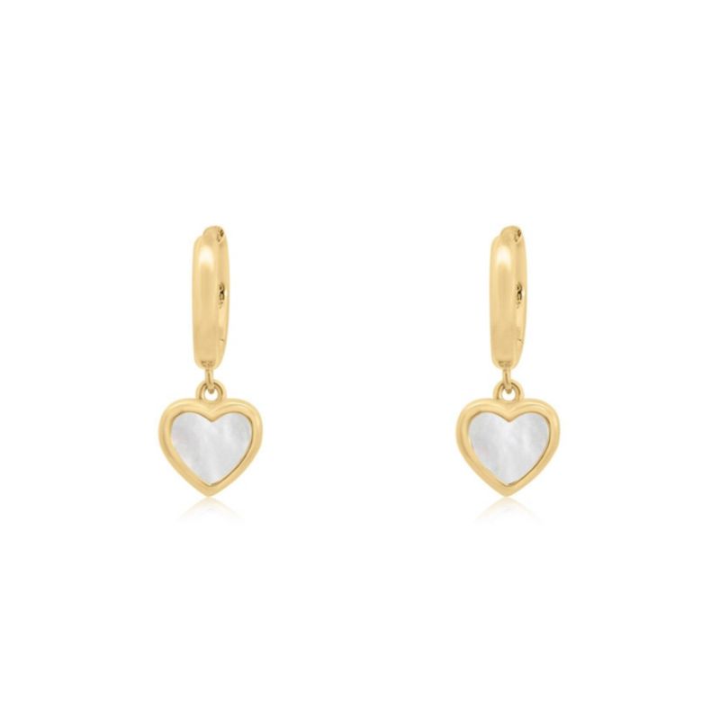 Mini Mother of Pearl Heart Dangle Earrings 14K Gold-Plated Sterling Silver