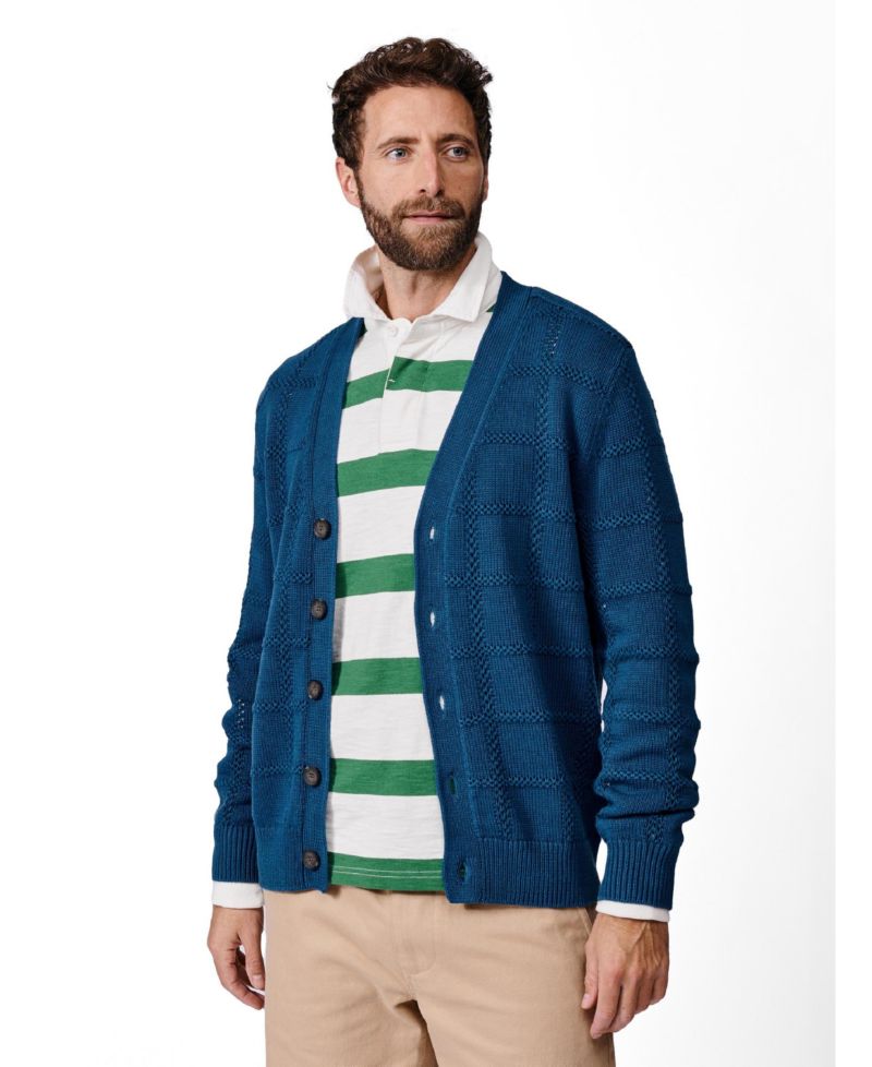 Men's Rainham Checked V-Neck Regular-Fit Cardigan