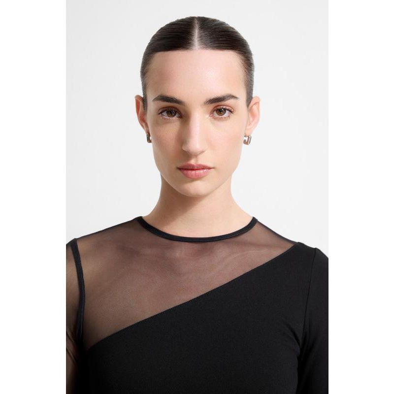 Women's Milo Mesh-Sleeve Column Midi Dress with Back Slit