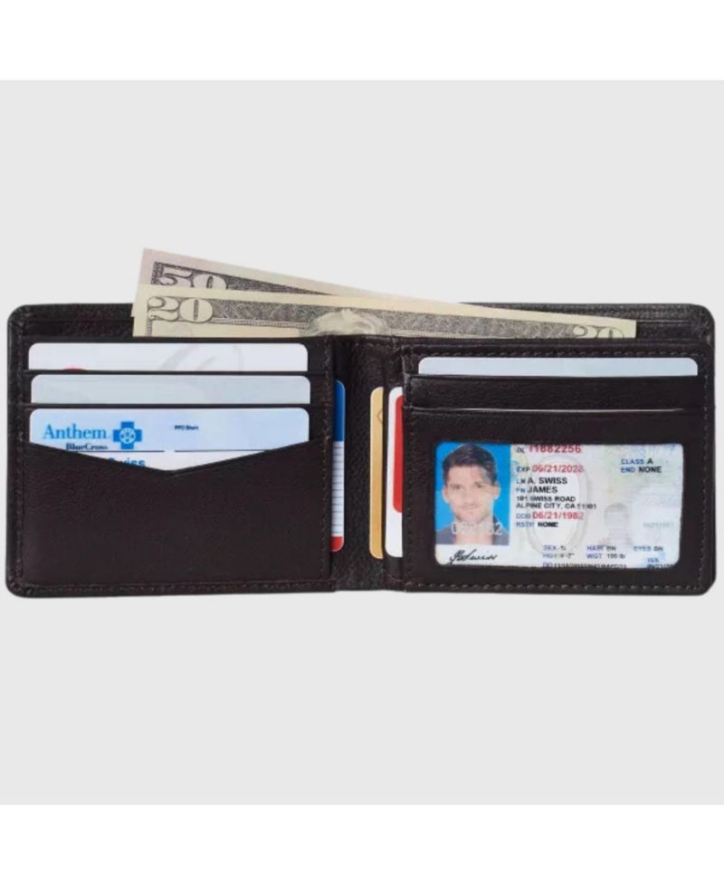 Men's Wallet for Men Nolan Commuter Bifold Dual ID Windows for License Work Badge RFID Protection Divided Bill Section Gift Boxed