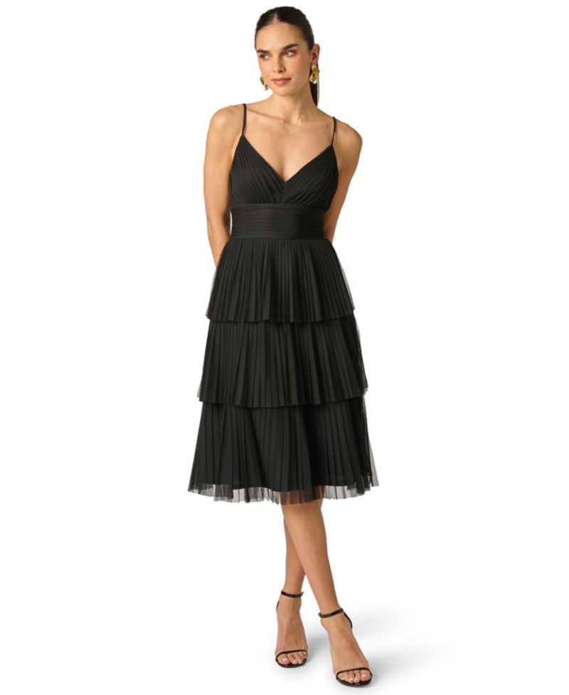 Women's V-Neck Mesh Midi Dress