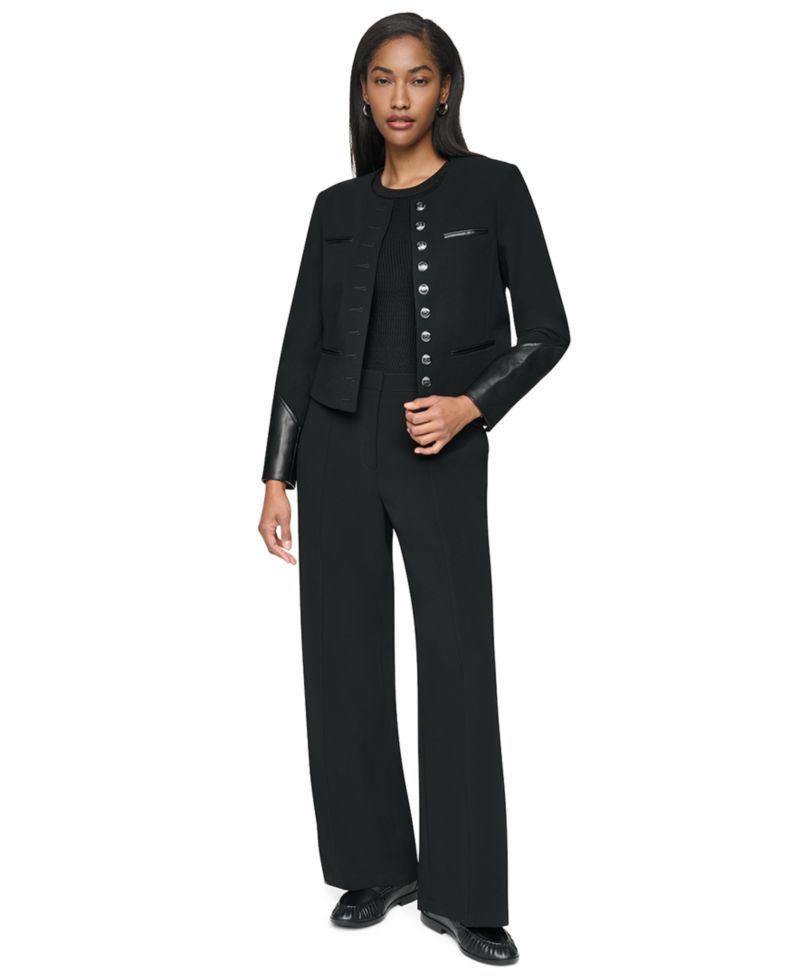 Women's Cropped Collarless Long-Sleeve Jacket