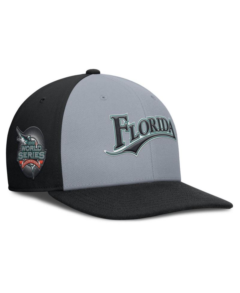 Men's Gray/Black Florida Marlins Cooperstown Collection Pro Performance Snapback Hat