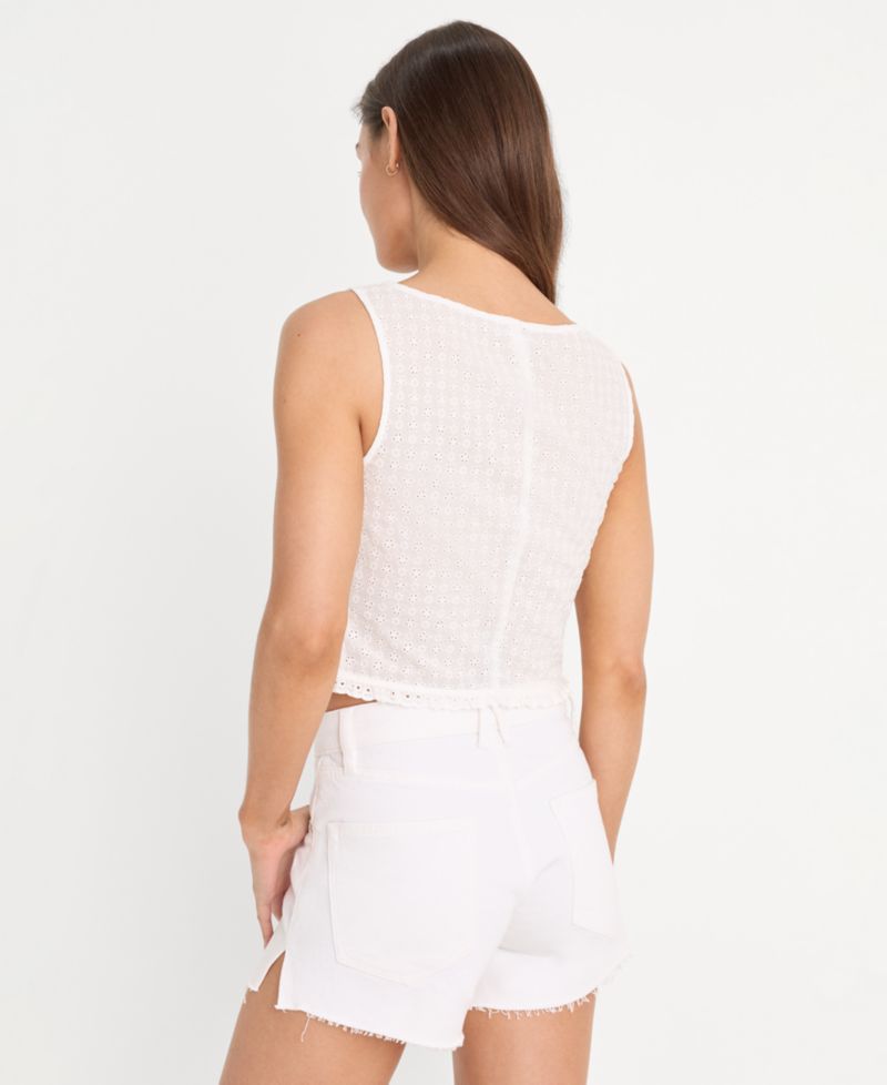 Women's Eyelet Sleeveless Scoop Neck Cotton Top