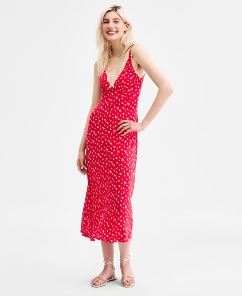 Women's Simone Printed Lace-Trim Midi Dress