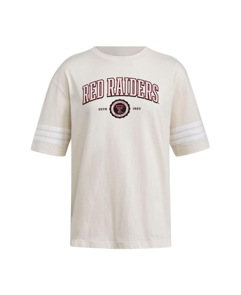 Women's Cream Texas Tech Red Raiders Fashion Three-Stripes Oversized T-Shirt