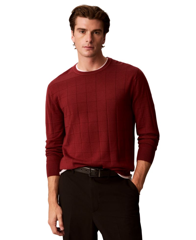 Men's Merino Grid Lightweight Crewneck Sweater
