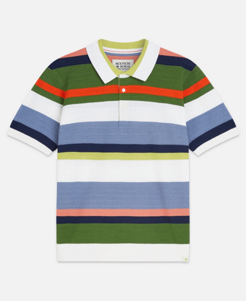 Men's Striped Knitted Polo Shirt