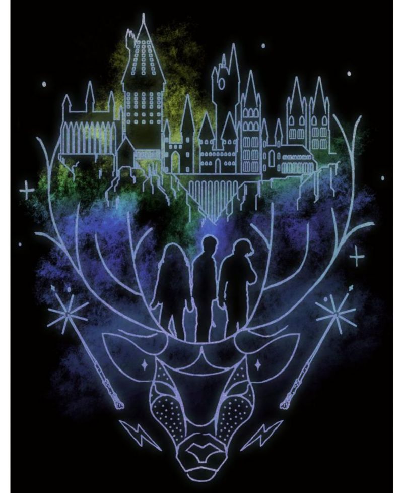 Men's Hogwarts Patronus Line Art Black T-shirt-Medium