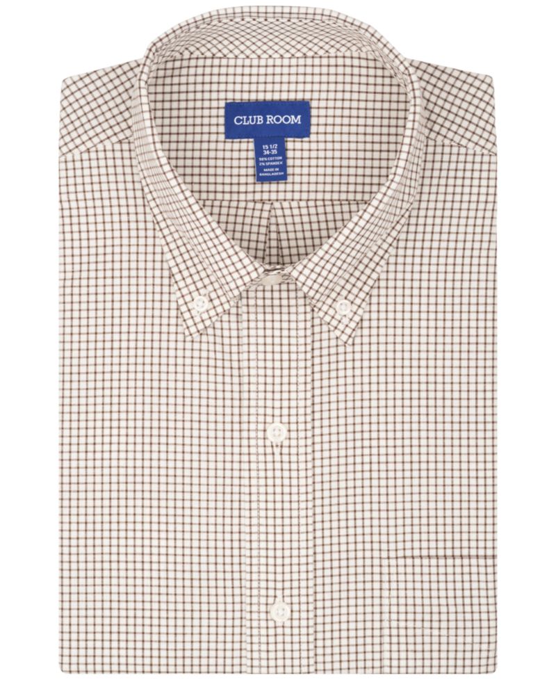 Men's Regular-Fit Brown Plaid Dress Shirt