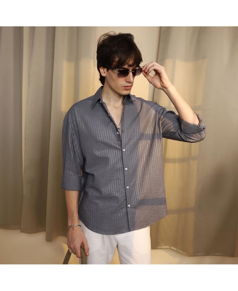 Men's Moon Grey Seersucker Shirt