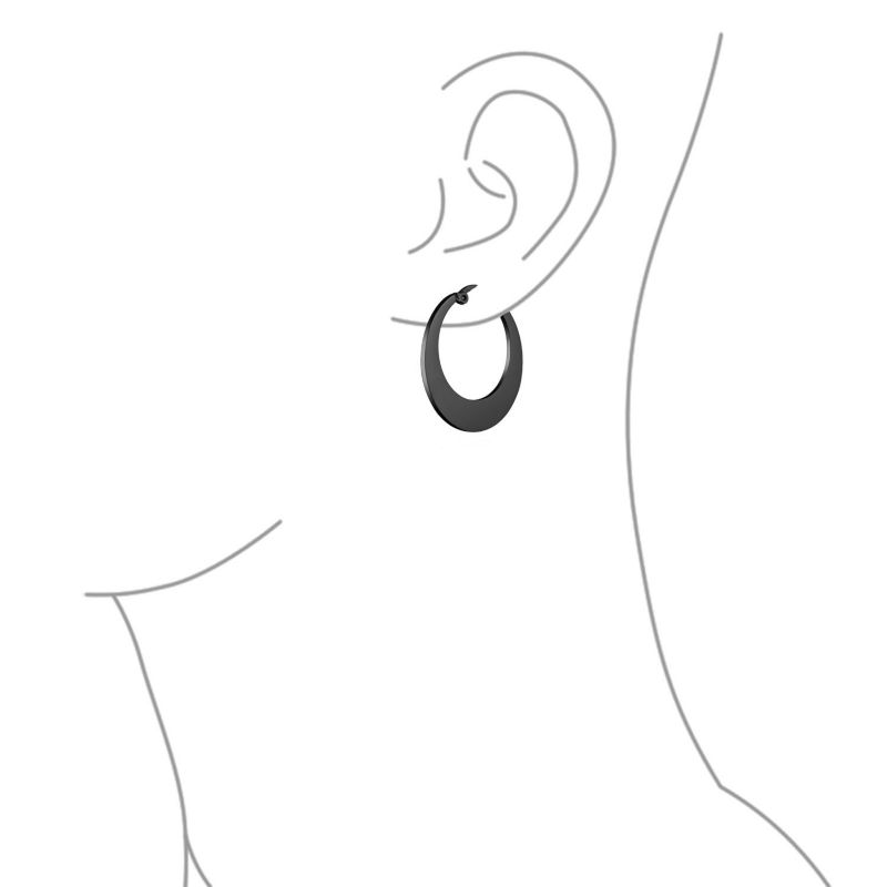 Big Flat Oval Hoop Earrings Black Plated Stainless Steel 1.25"