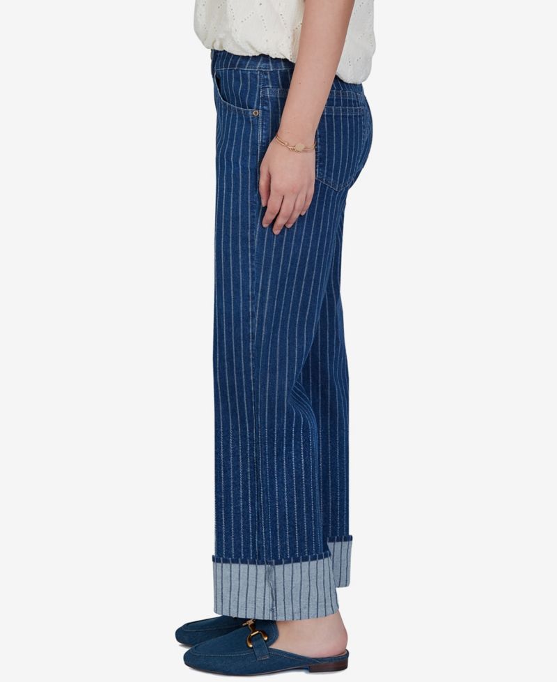 Petite Pinstripe Wide Cuff Jeans