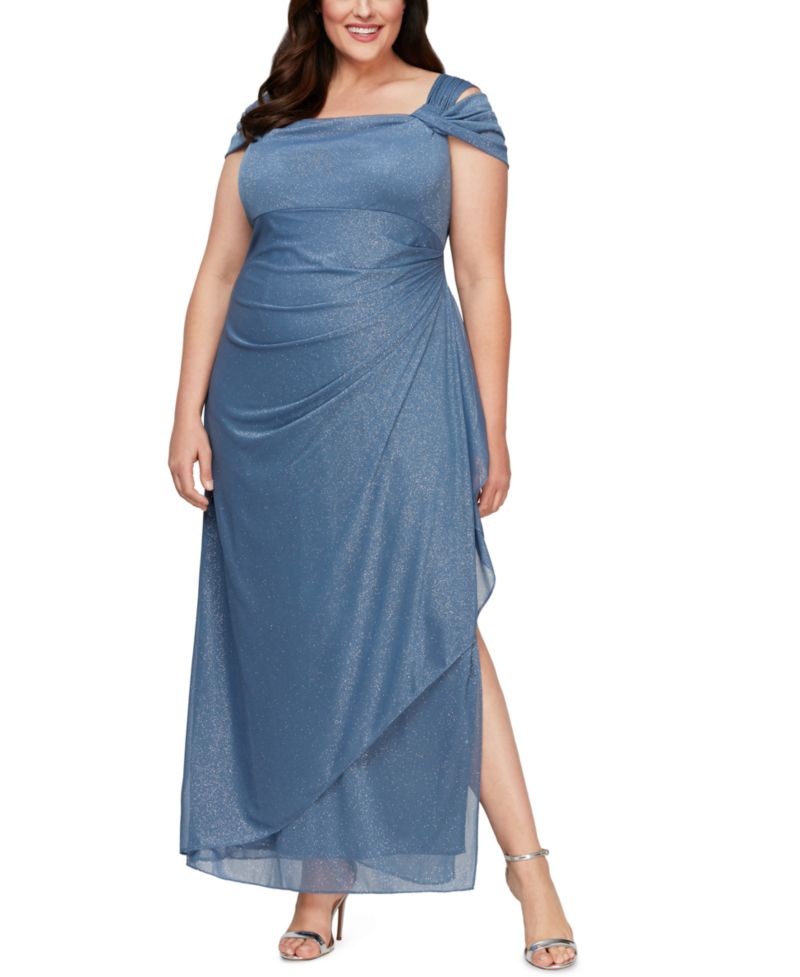 Women's Cold-Shoulder Draped Metallic Gown
