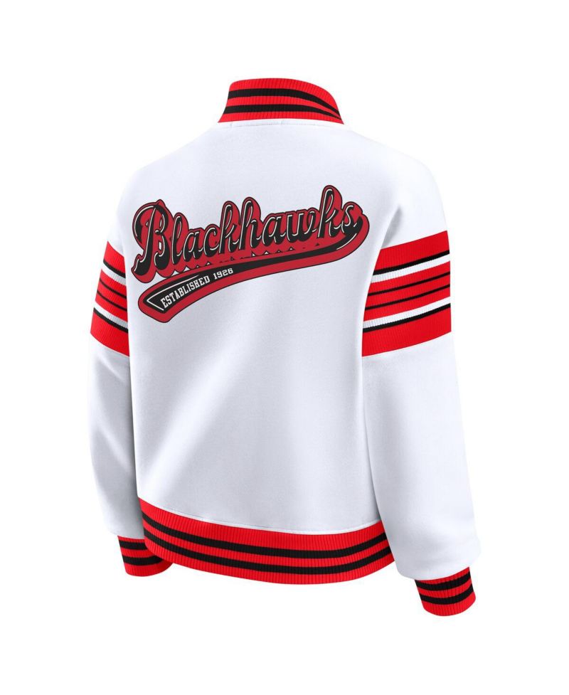 Women's White/Red Chicago Blackhawks Full-Snap Fleece Sweatshirt Jacket