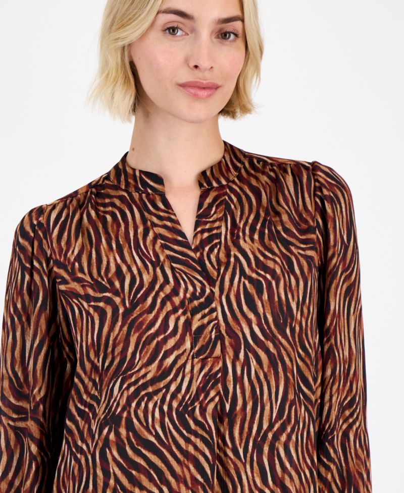 Women's Printed V-Neck Long-Sleeve Blouse