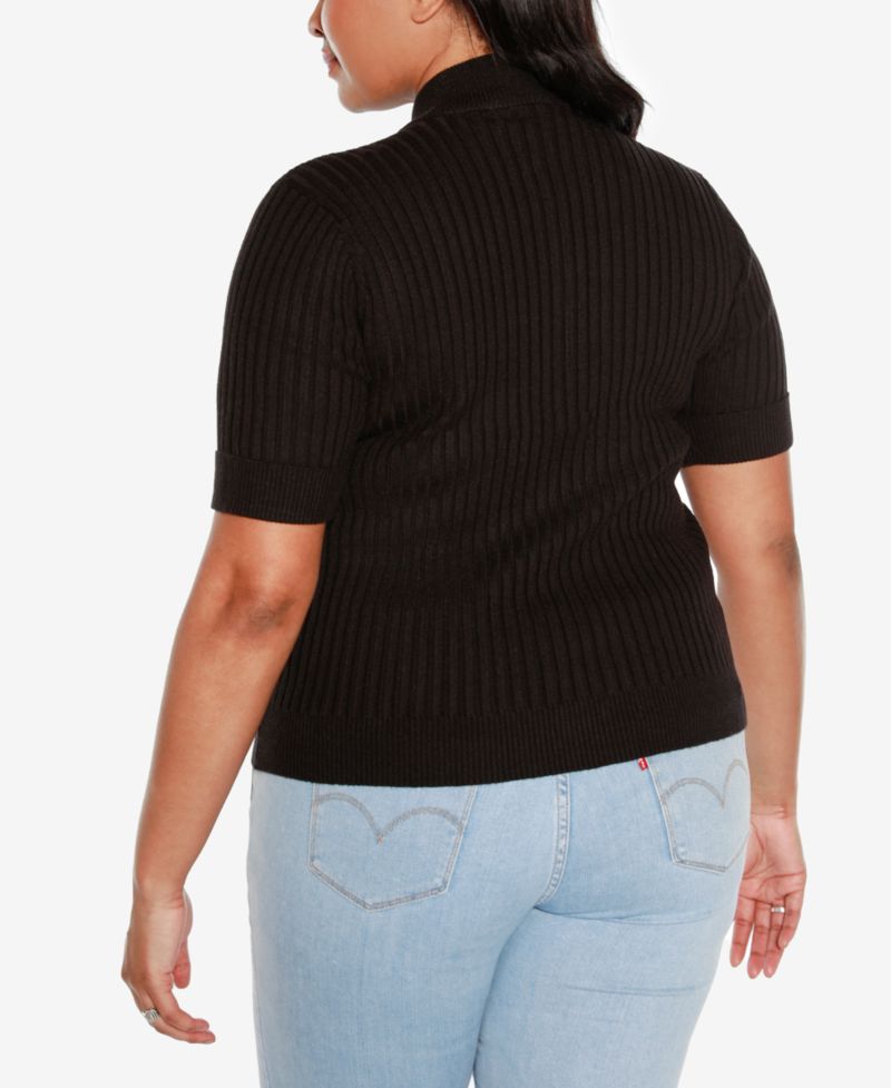Black Label Plus Size Ribbed Zip Mock Neck Top