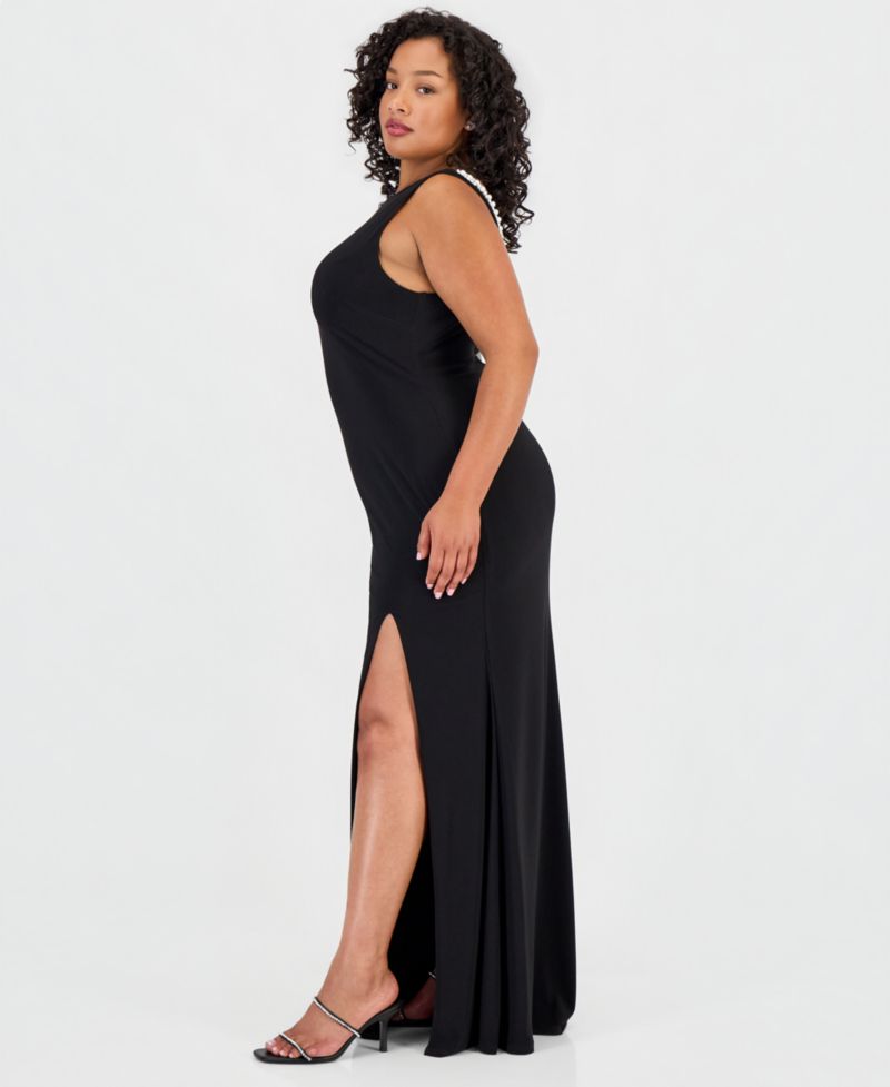 Trendy Plus Size Scoop-Neck Shiny Knit Gown