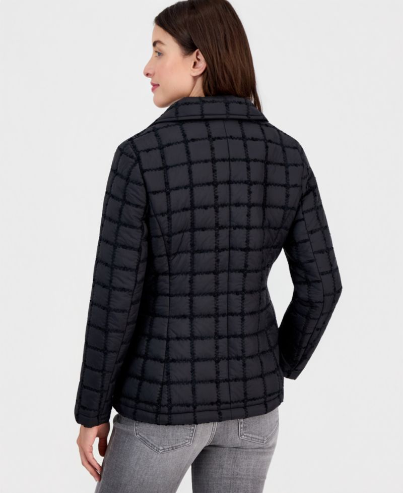Women's Short Boucl&eacute; Windowpane Quilted Coat