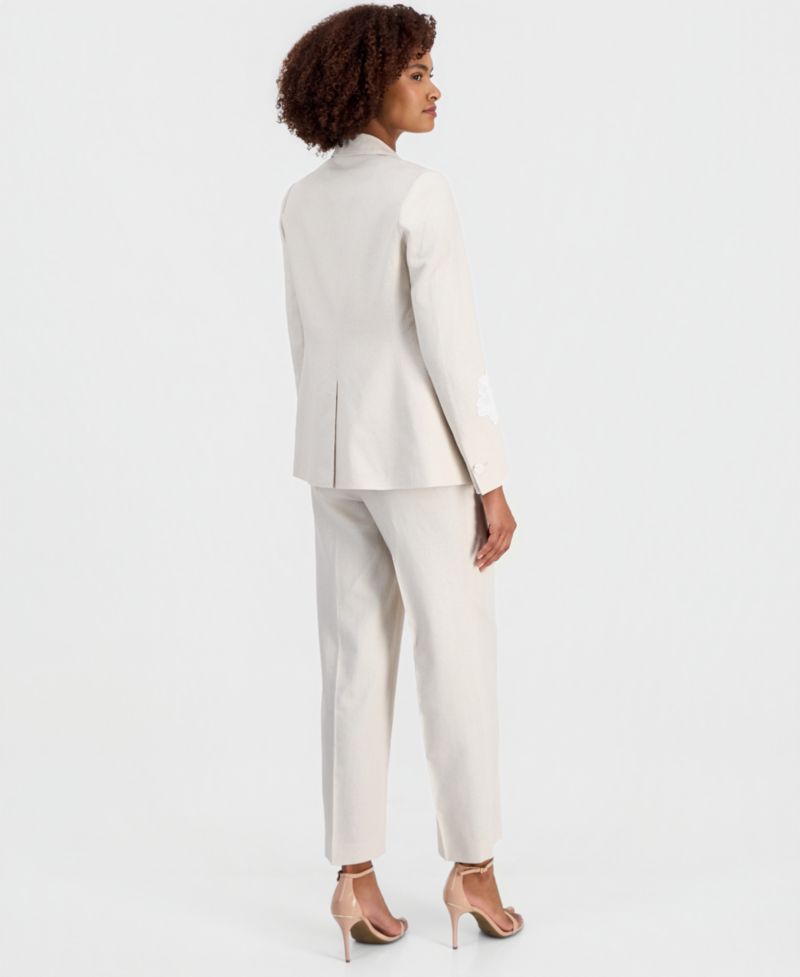 Women's Linen-Blend One-Button Embroidered Blazer